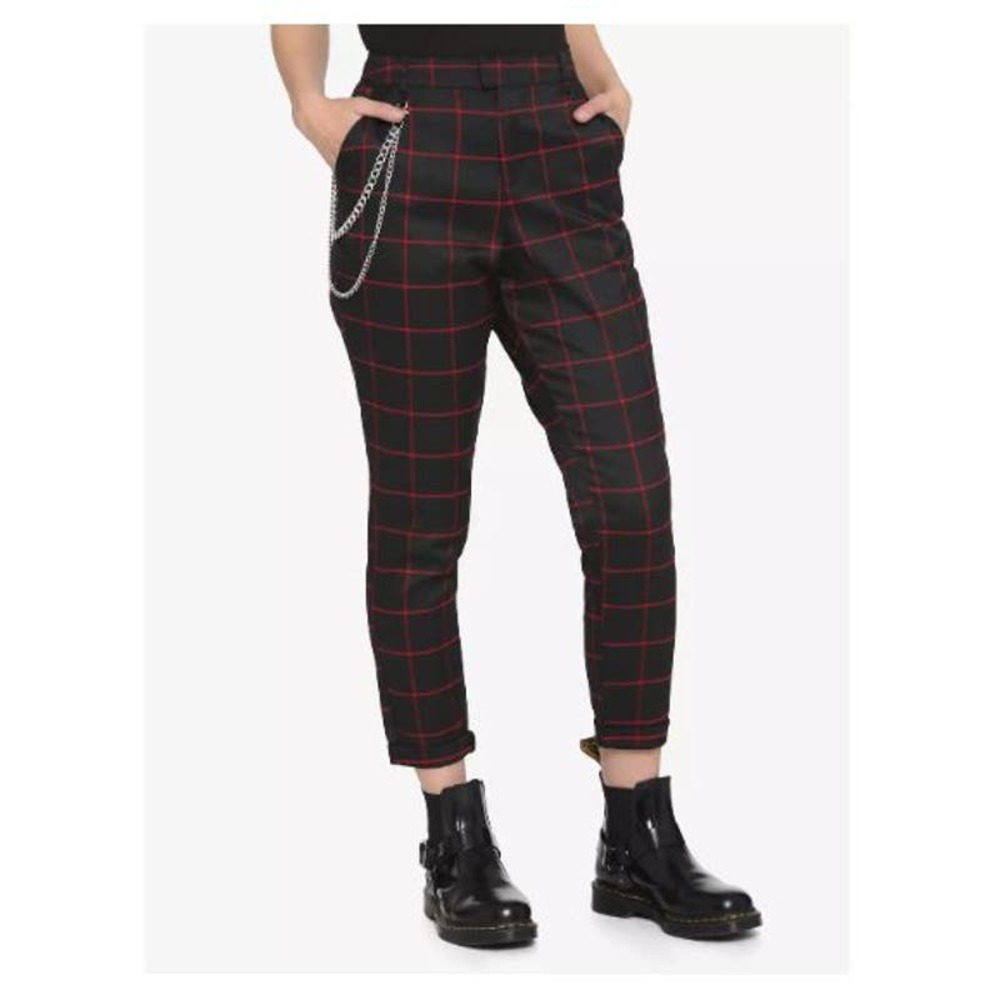 Hot Topic Women's Black Red Grid Detachable Chain Trouser Pants Size XL